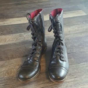 Bosi leather brown distress women boots lace up women size 39